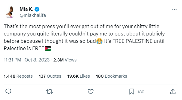 Why Mia Khalifa's Comment on the Israel-Hamas Conflict Has Sparked Controversy